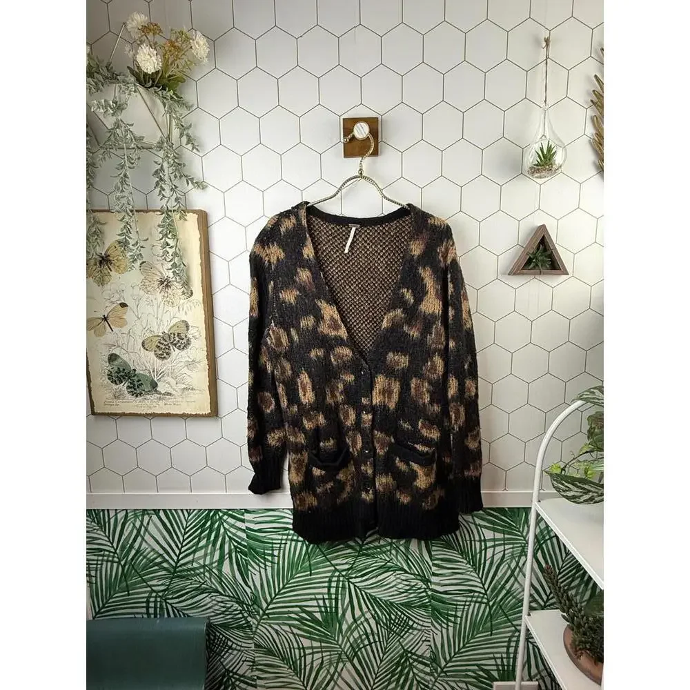 Free People Out of Africa Black and Tan Wildcat Print Cardigan - Size - XS - Picture 3 of 7